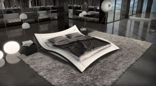 Cushion bed design ANCONA bed frame designer bed LED modern bed white black-