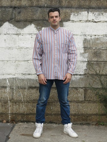 Men's Striped Shirt 42 Stand-Up Collar 80s True Vintage Classic