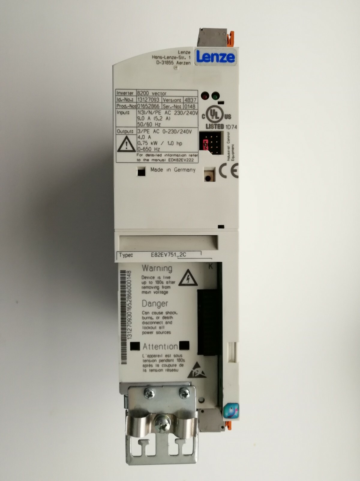 Lenze 8200 Inverter E82EV751/_2C AC 230//240V 9A 0,75 kW//1.0hp 4.0A