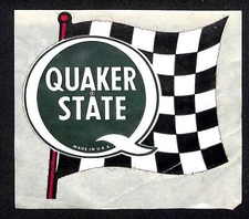 Quaker State Oil c1960's-70's Racing Sticker Die Cut Checkered Flag 3 1/2"