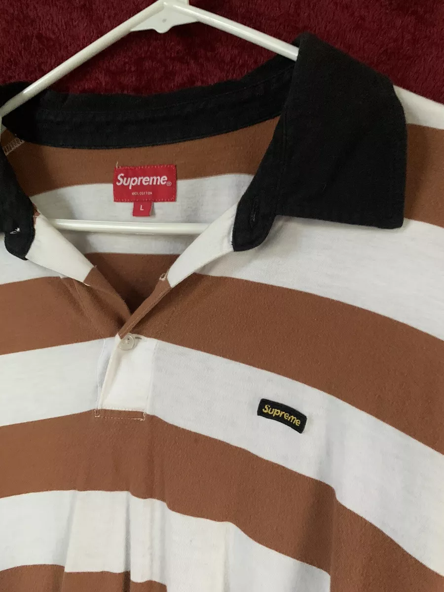 Supreme Striped Mini Box Logo Polo With Black Collar Size Large