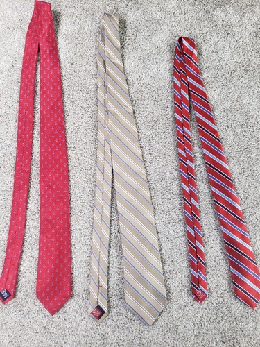 Chaps Men's Silk Tie Lot of 3 Red Beige Stripe Ancor Print - Picture 3 of 17
