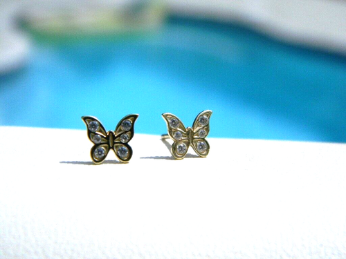 10k Yellow Gold Diamond Accent Butterfly Earrings - Picture 8 of 8