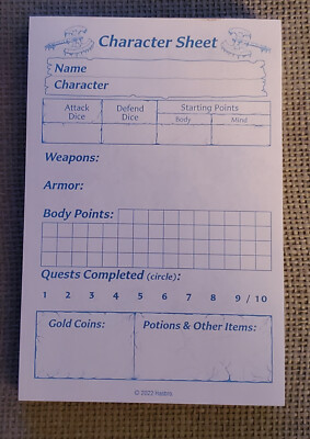 HEROQUEST: Frozen Horror CHARACTER SHEET PAD Avalon Hill NEW!!