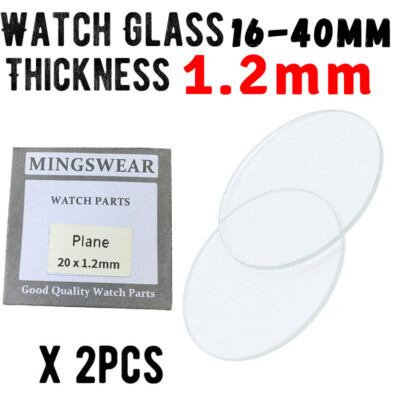 2PCS 1.2mm Flache Runde Uhr Glas Kristall 16-40mm Linse Reparatur Werkzeug Teile