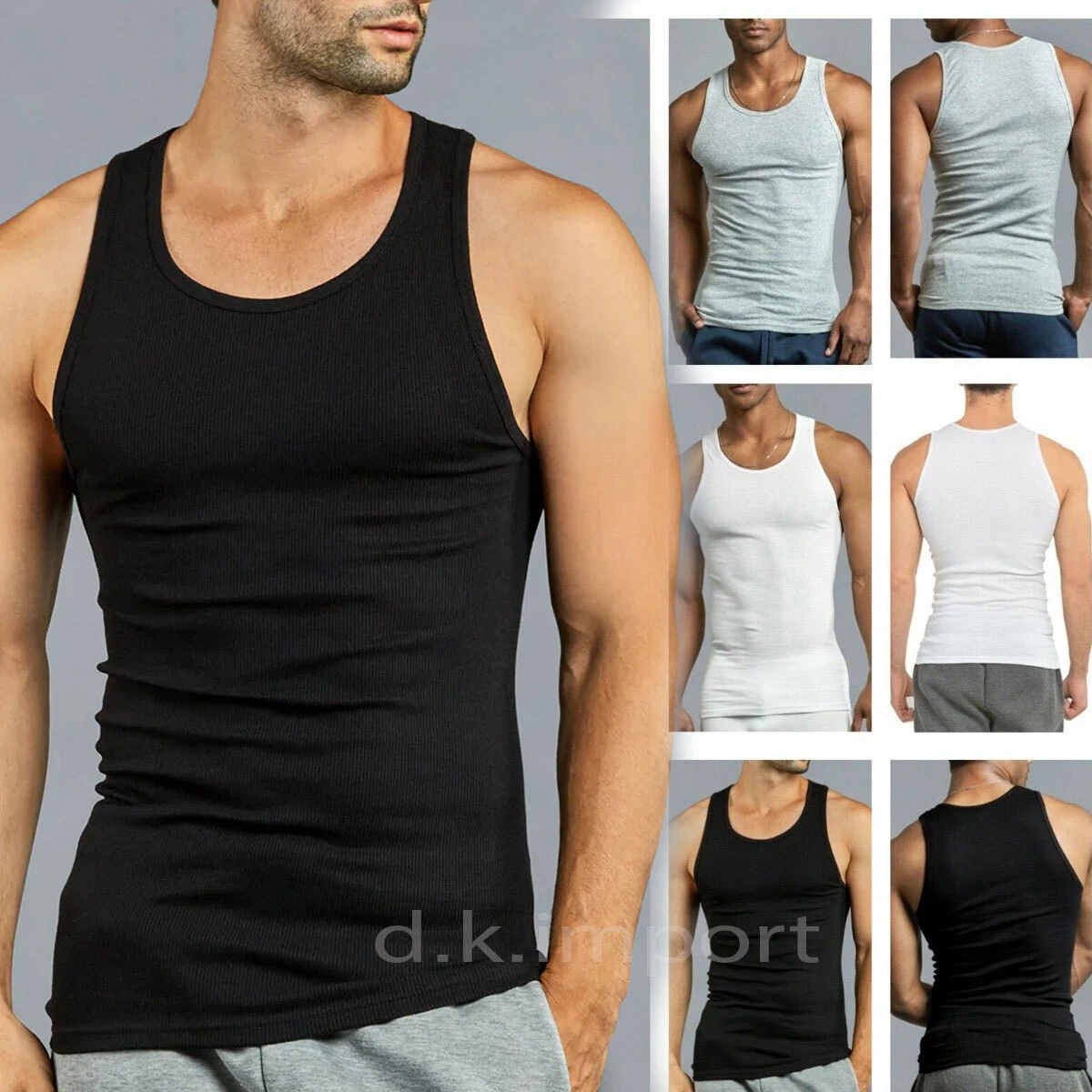 3 Pc Men 100% Cotton A-Shirt Tank Top Ribbed Undershirt Wife Beater Black  Muscle | eBay