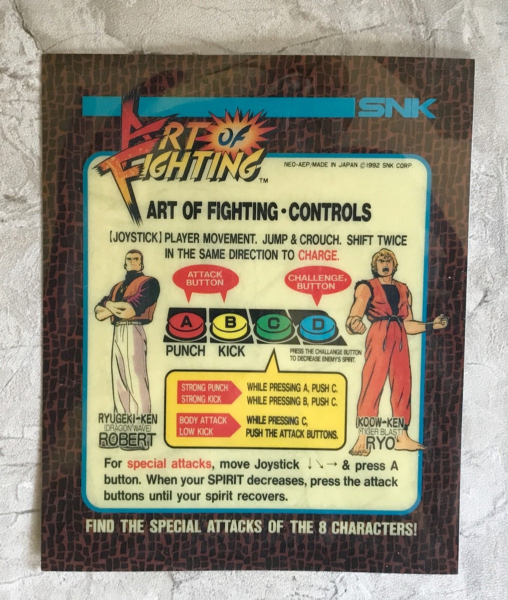 Marquee Artset Flyers Art Of Fighting Neo Geo MVS SNK Arcade Dip Switch