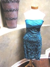 NWT Sue Wong Peacock blue Cocktail evening prom social strapless dress 6