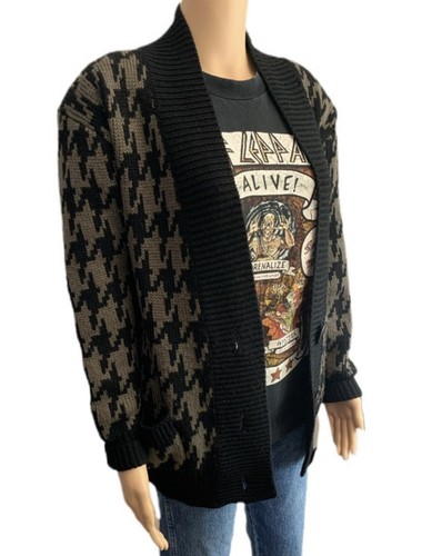 Vintage Houndstooth Wool Cardigan 90s Grunge JH Collectibles Sweater - Size PS - Picture 3 of 8