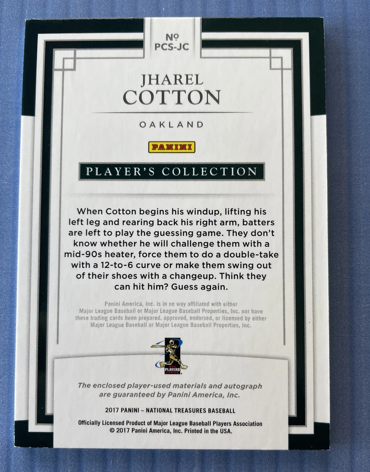 2017 National Treasures JHAREL COTTON RC | Dual Relic | Auto # /99 | A’S - Image 3 of 3