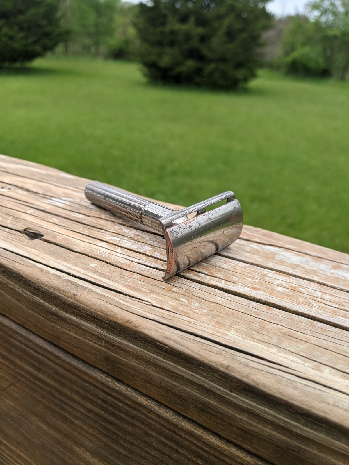 Nice 1938-1945 Gillette Fat Handle Silver Tone Tech DE Safety Razor 