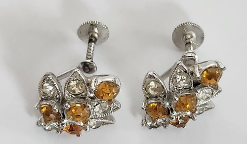 RARE BOGOFF PARURE SET Necklace Earrings Amber & Clear Rhinestones SEE - Picture 12 of 24
