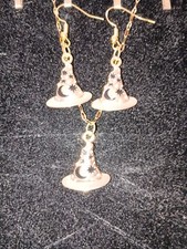 Halloween Golden Witches Hat Necklace And Earring Jewelry Set