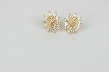 14K Solid Yellow Gold Guadalupe Virgin Mary Screw Back CZ Stud Earrings