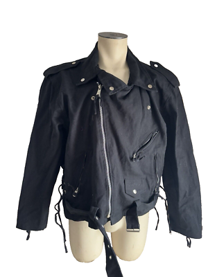 VTG 90S CAMEL STYLES CAMEL CIGARETTE BIKER COAT EPAULETTES SIDE LACED  XL*flaw