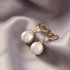 Pearl Drop Bridal Gold Wedding Brides Bridesmaid Mother's Day Crystal Earrings