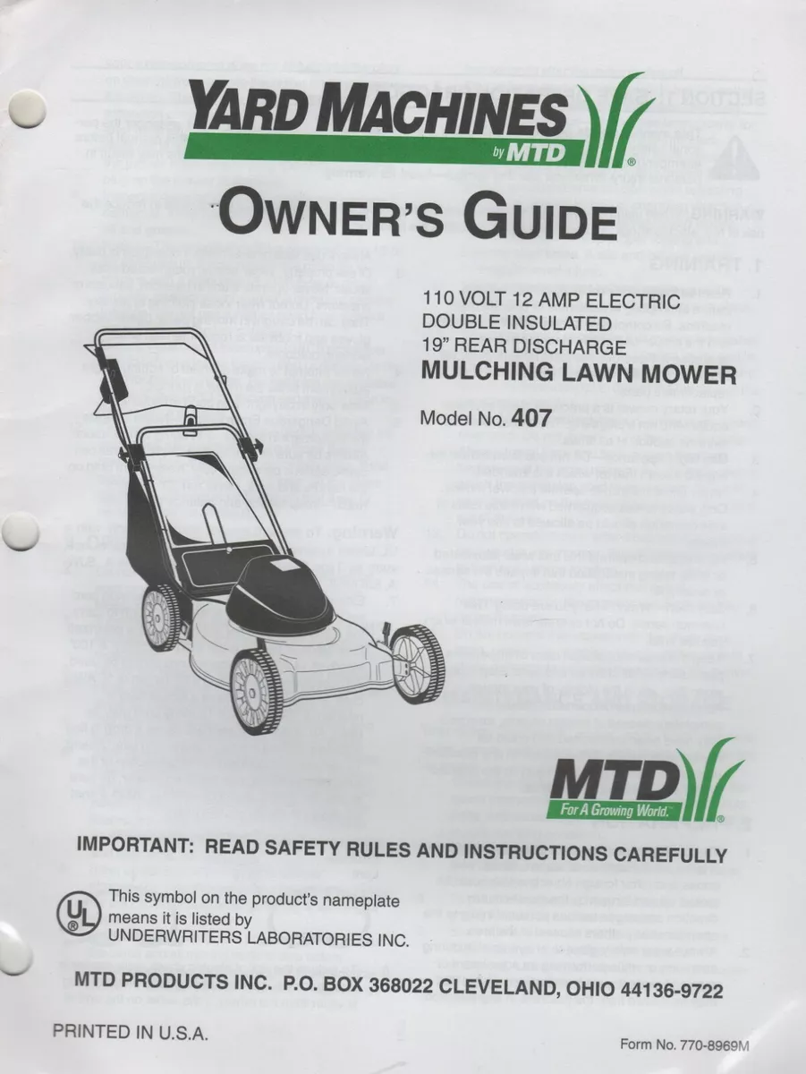 MTD YARD MACHINES MULCHING LAWN MOWER MODEL 407 OWNER S MANUAL 770