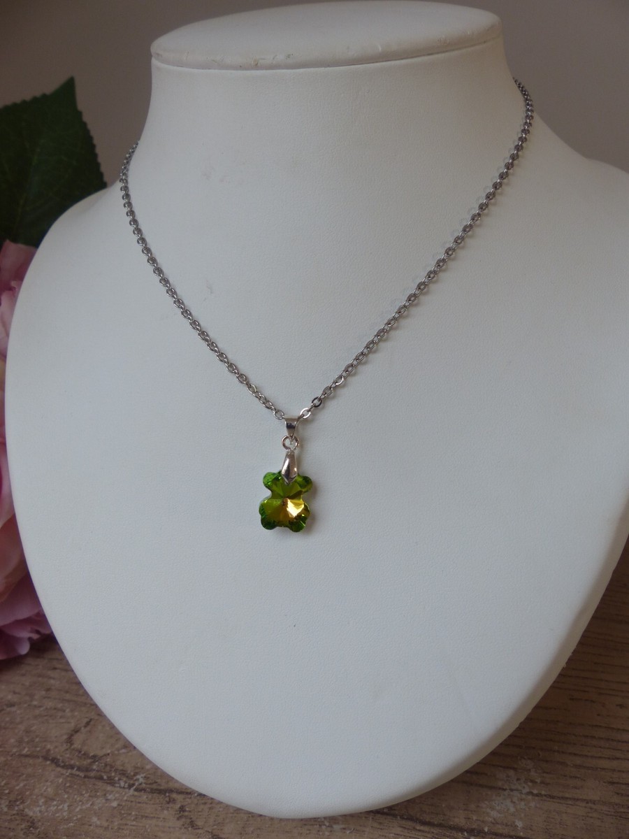 Collier Pendentif Ourson Transparent - Imitation Cristal Sur Acier - Longueur 50 Cm - Bijoux Des Lys - Neuf Avec étiquettes
