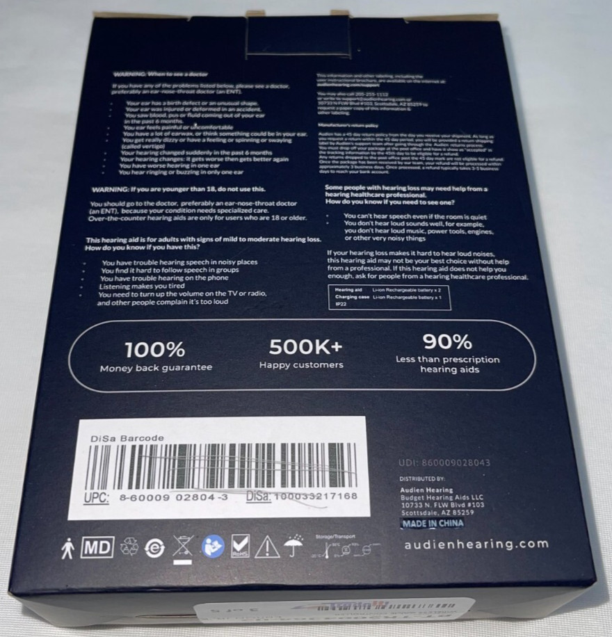 Audien Atom Pro 2 Wireless Rechargeable OTC Hearing Aid