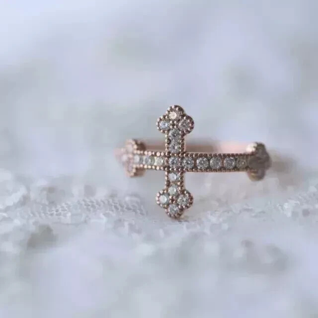 2Ct Round Cut Real Moissanite Women's Cross Wedding Ring 14K Rose Gold