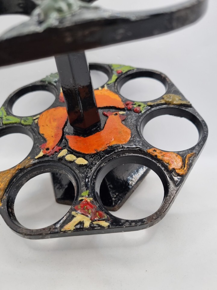 Vintage Cast Iron Egg Holder Hen Dozen 12 Eggs Stand Black With Hand Finish eBay