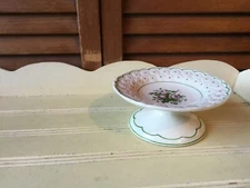 VTG HAND PAINTED JAPAN MINI CUPCAKE PEDESTAL/CANDY DISH  APPLE BLOSSOMS DELICATE