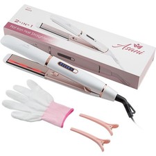 2 in 1 Flat Iron Hair Straightener Curler Negative Ion Ceramic Fast Heat Tool