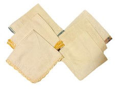 Lot of 6 Vintage Hankies Handkerchiefs White Linen With crocheted Tatting