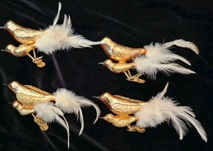 8 Rare Double Antique 4 Mercury Glass Bird & Feather Clip Christmas Ornaments!