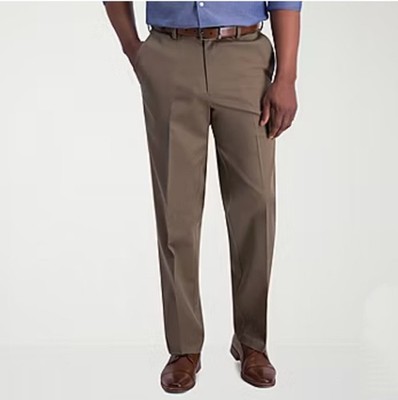 Haggar Men's Premium No Iron Khaki Classic Fit Flat Front pants Toast 38x32 NWT