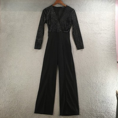 J. Valentine Jumpsuit Women S Wide Leg Long Sleeve V Neck Party Evening Black