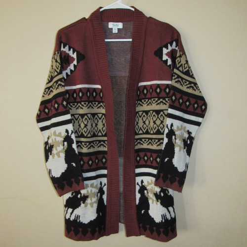 Myra Bag Open Cardigan Sweater Aztec Cowboy Southwestern Print Women's sz L