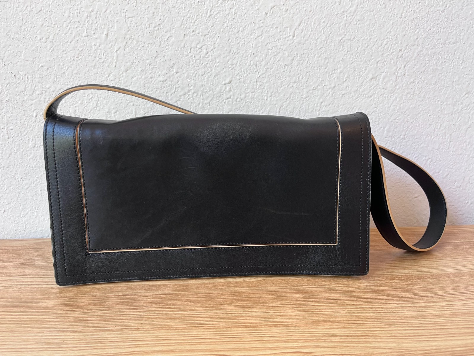 Vintage Ellen Tracy Black Leather Rectangle Shoulder Bag | Any Occasion