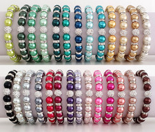 Glass Pearl & Diamante Bracelet with Sparkly Shamballa Rhinestone - 27 Colours