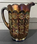 Rare Antique 8-1/4” Fenton Blue Carnival Glass “Starflower” Handled Pitcher