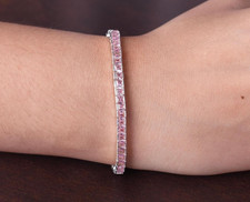 925 Argento Sterling Zaffiro Rosa Tennis Bracciale Taglio Quadrato Donna Regalo