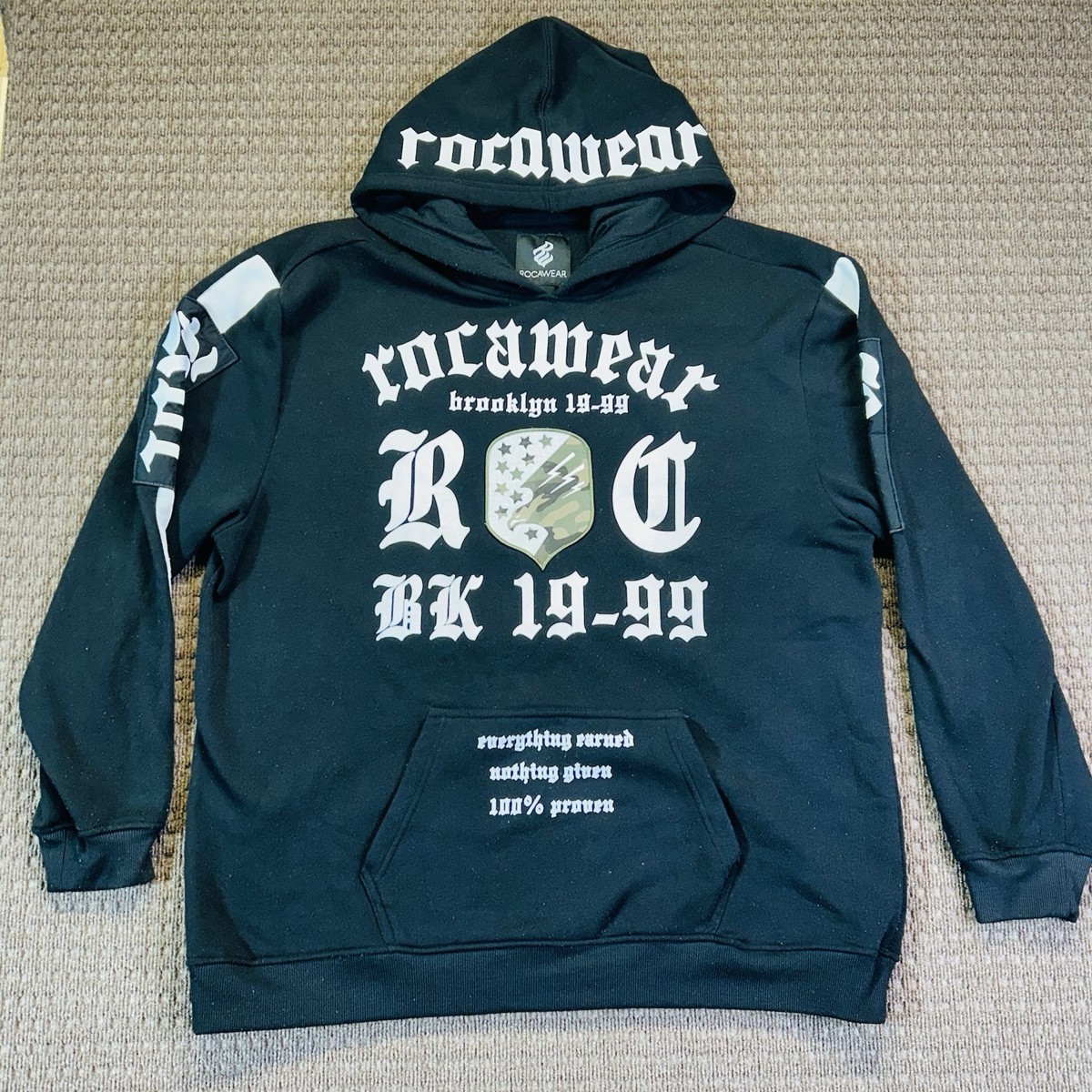 Vintage Rocawear Hoodie Mens 3XL Black Spell Out Logo Rap