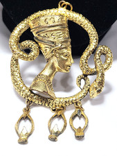 Vintage Gold Egyptian Revival Queen Nefertitti Snake Pendant