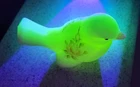 Vintage Fenton Uranium Custard Satin Glass Bird Figurine, Signed S. Lee