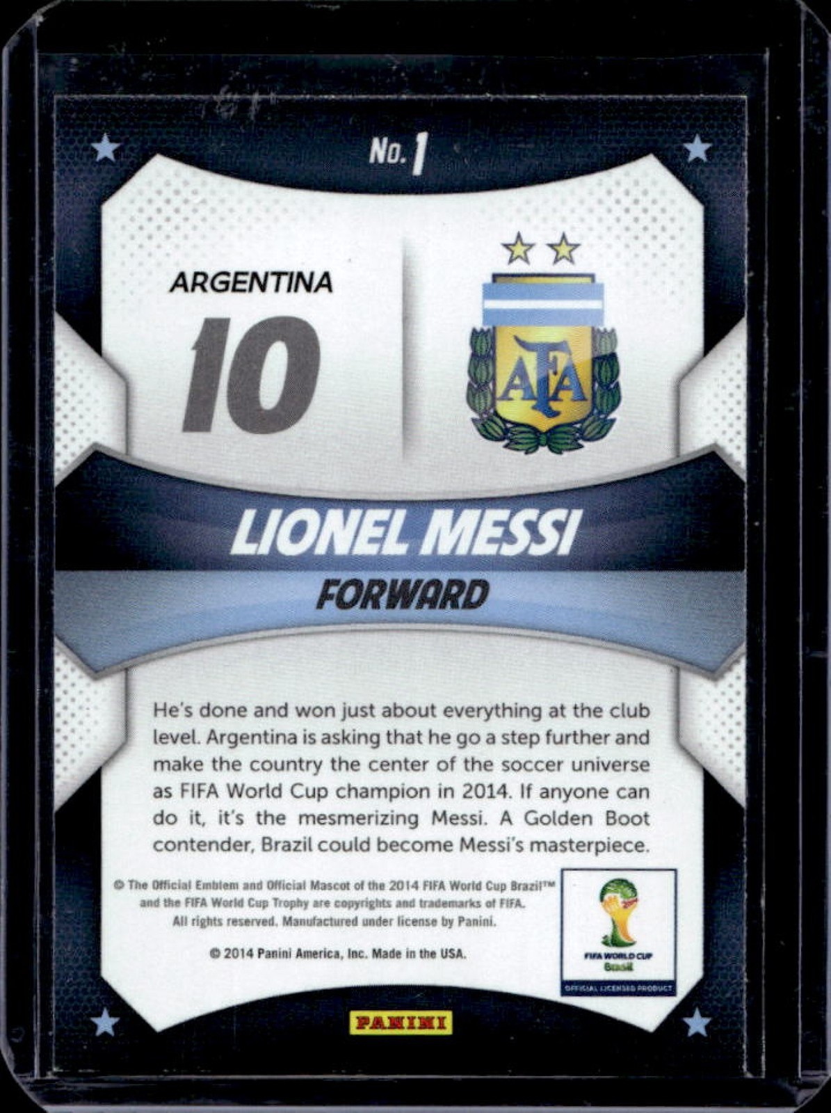 2014 Panini Prizm FIFA World Cup Brazil Lionel Messi Stars #1 Argentina view 2