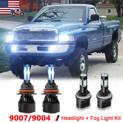 3Side 9004 LED Headlight + Fog Light Bulbs 880 Kit For Dodge Ram 1500 1994-1998