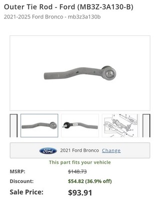 Genuine Ford Outer Tie Rod MB3Z-3A130-B