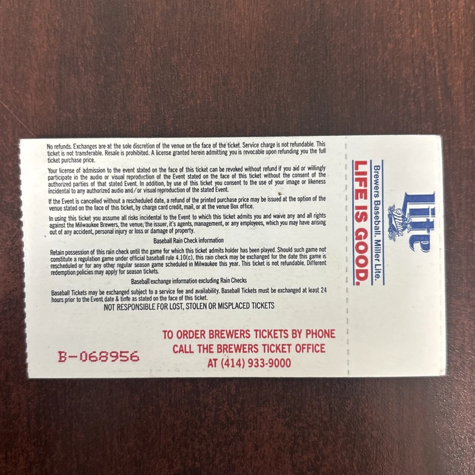 MLB 1997 04/27 Cleveland Indians at Milwaukee Brewers Boleto Talón Jim ThomeHR#98 Foto 2 de 2
