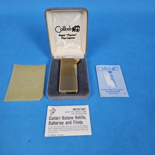 Vintage Colibri Super Pipette Pipe Lighter Gold w/ OG Box Japan