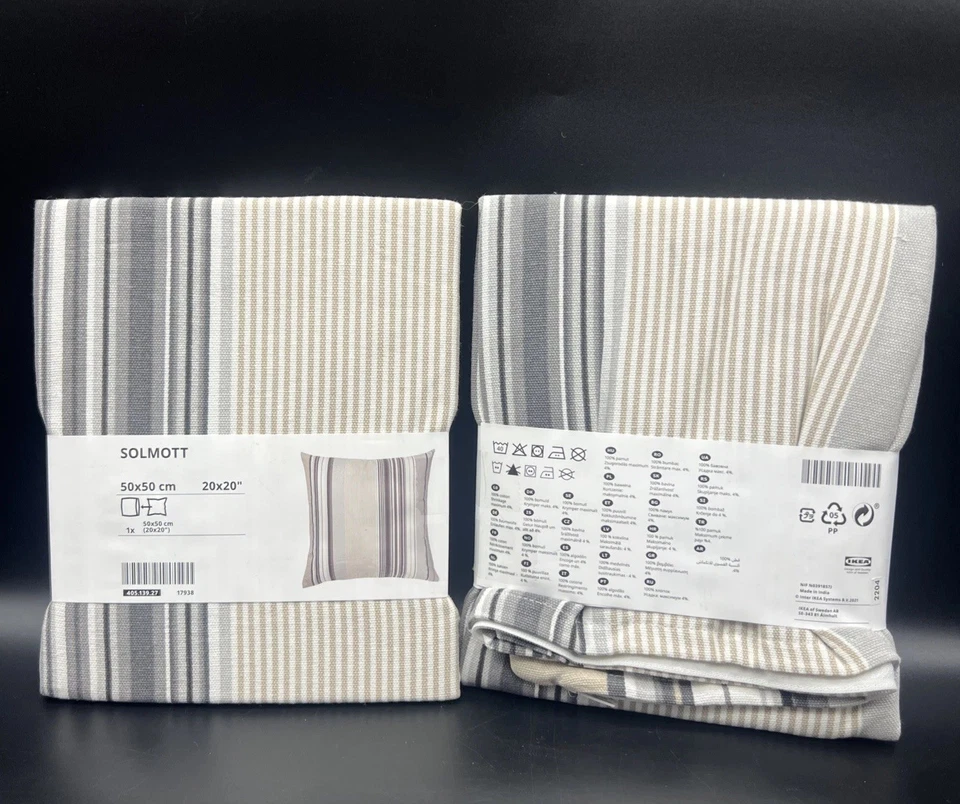 IKEA SOLMOTT Tan & Gray Striped Cotton 20" x 20" Pillow Covers (2) - Image 2 of 4