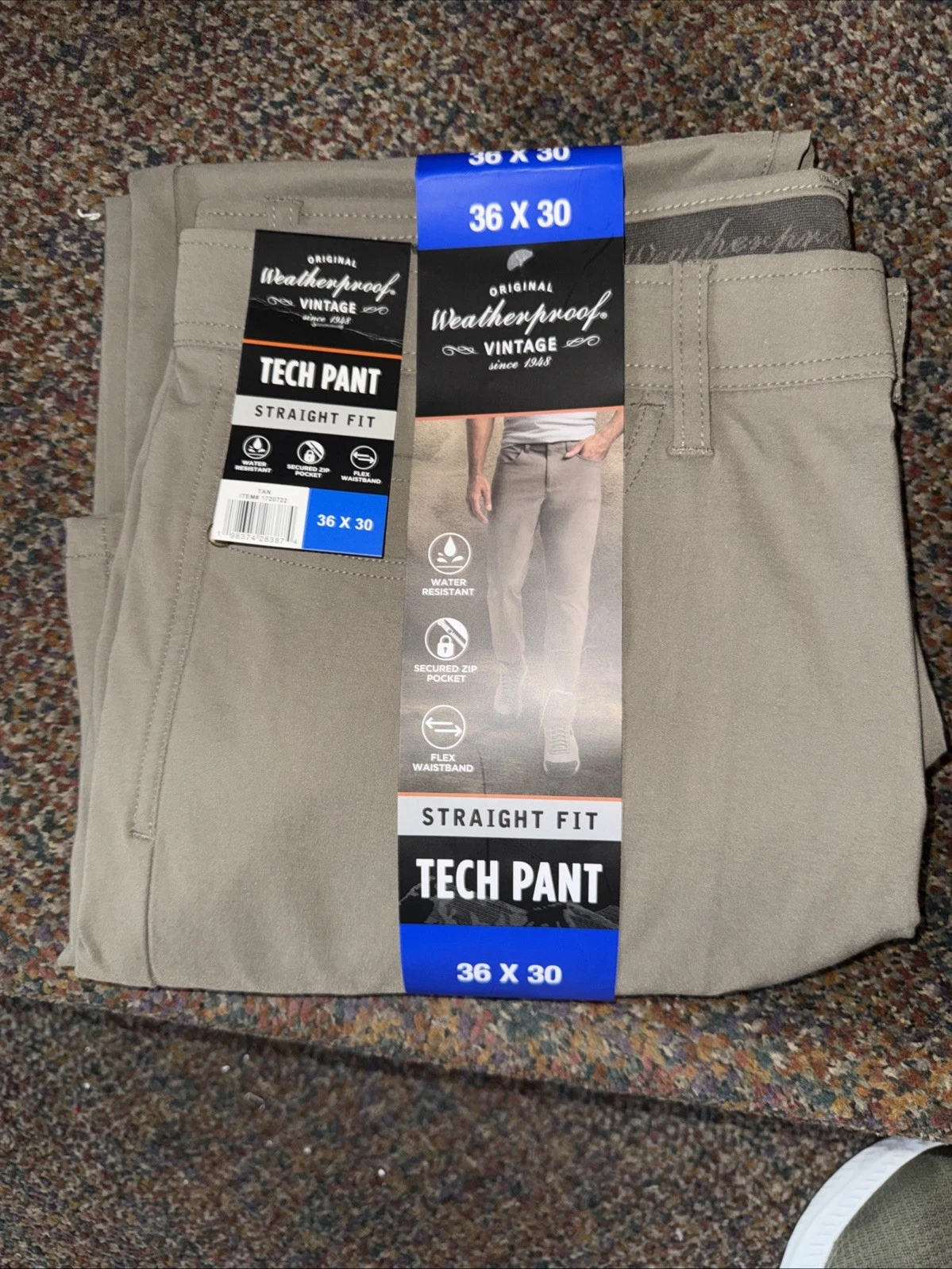 Weatherproof Vintage 36x30 Tech Pants, Flex, Straight Fit, TAN, NWT 1720722