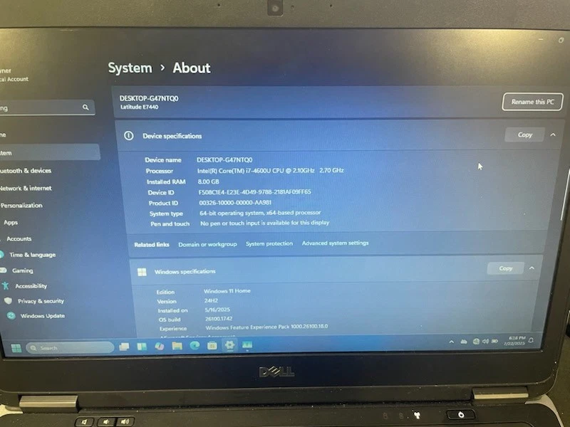 Laptop doméstica Dell Latitude E7440 i7-4600U 2,10 GHz 8 GB RAM 256 GB SSD Win 11 Foto 2 de 4