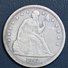 1842O Seated Dollar EF Details Cleaned