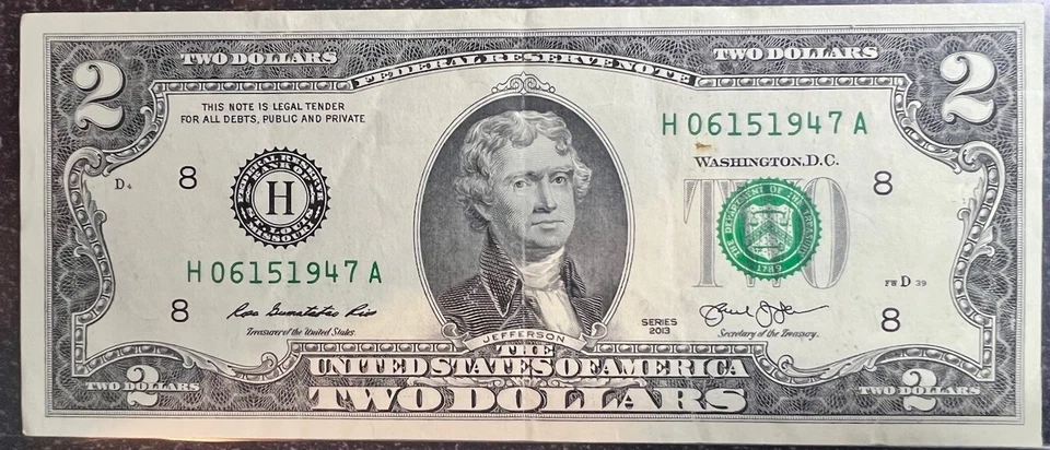 June 15, 1947 (H 06151947 A) BIRTHDAY Note $2 Two Dollar Bill - Image 2 of 3