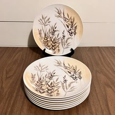 Melamine Dinner Plates Texas Ware Set of 8 - Brown Wheat Grass 10.5” Retro MCM